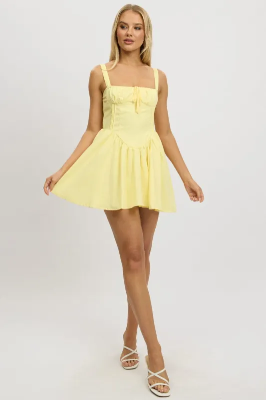 Yellow Fit And Flare Dress Corset Detail Mini sold by Ally Fashion