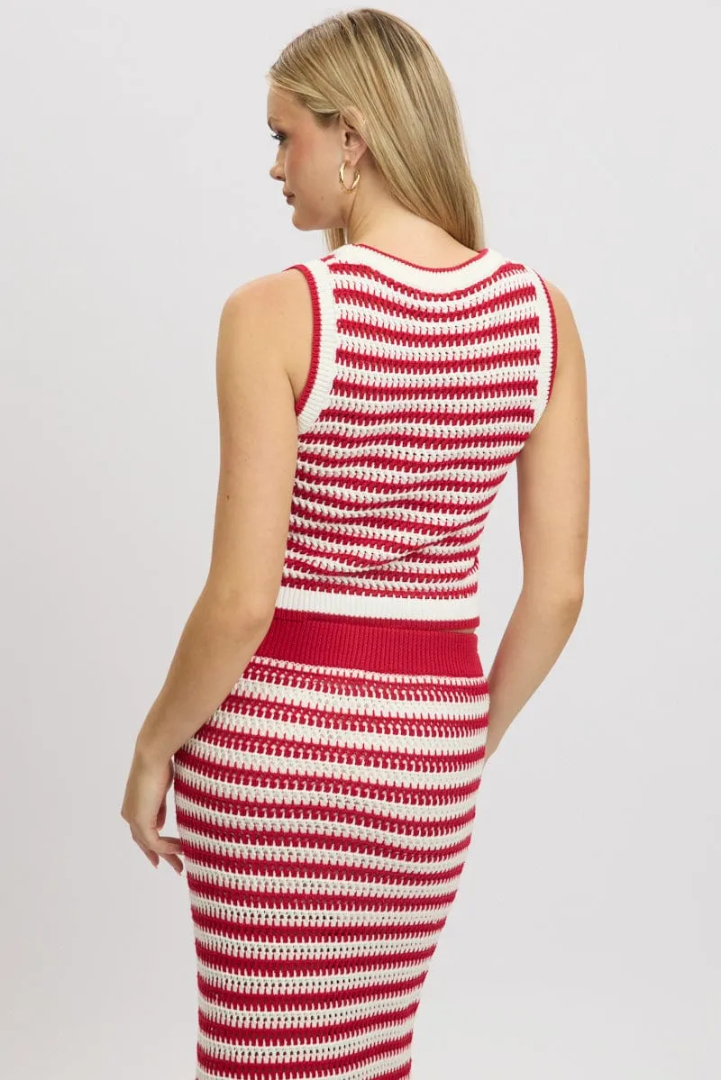 Red Stripe Crochet Knit Vest Sleeveless sold by Ally Fashion product image thumbnail 5