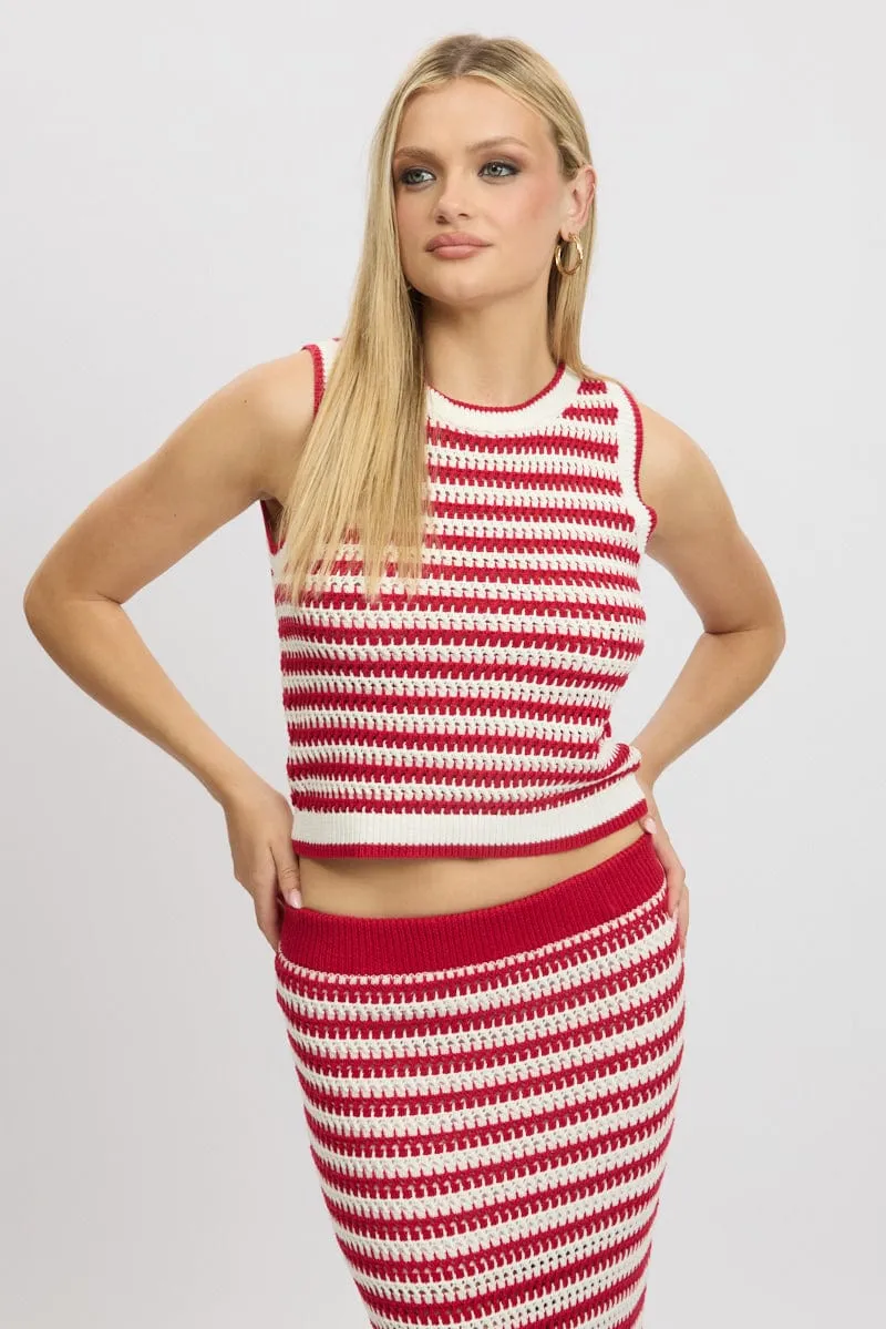 Red Stripe Crochet Knit Vest Sleeveless sold by Ally Fashion product image thumbnail 3