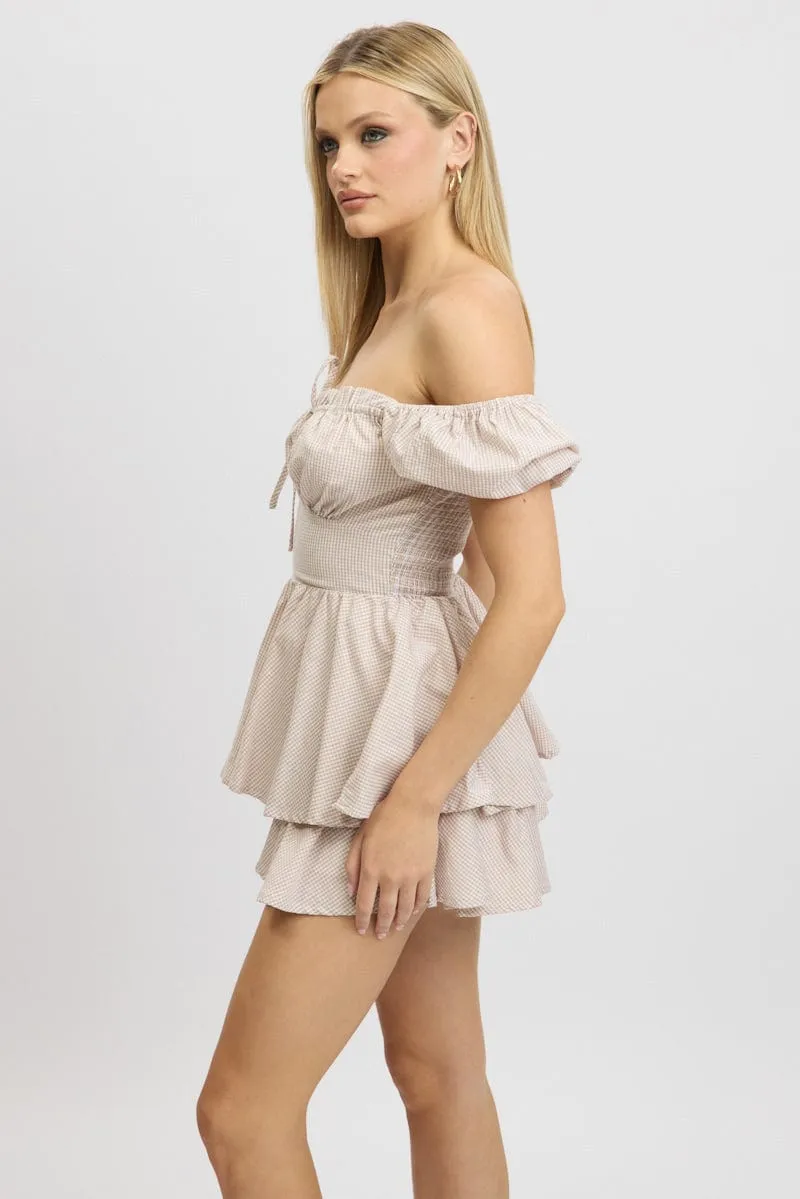 Beige Check Ruffle Playsuit Short Sleeve sold by Ally Fashion product image thumbnail 4