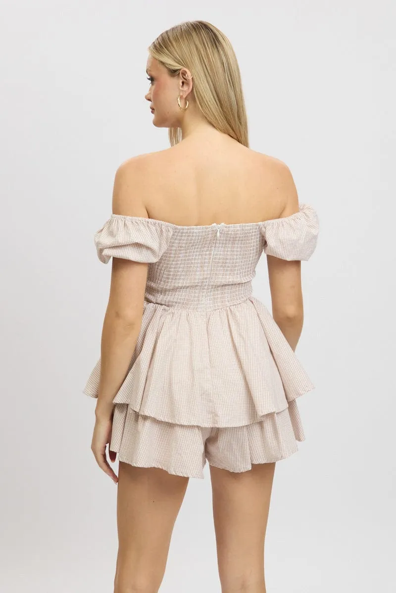 Beige Check Ruffle Playsuit Short Sleeve sold by Ally Fashion product image thumbnail 5