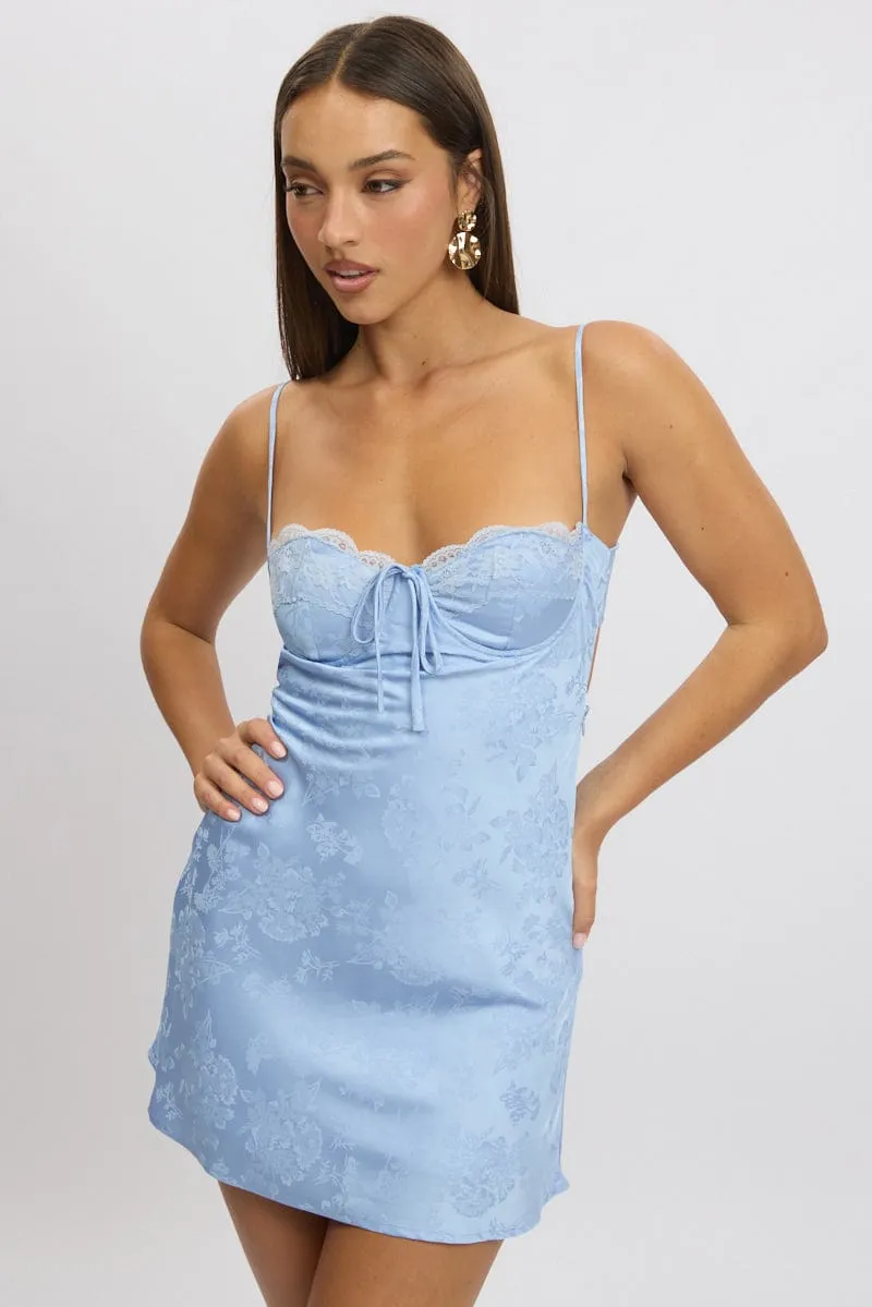 Blue Mini Dress Tie Back Jacquard Fabric sold by Ally Fashion product image thumbnail 3