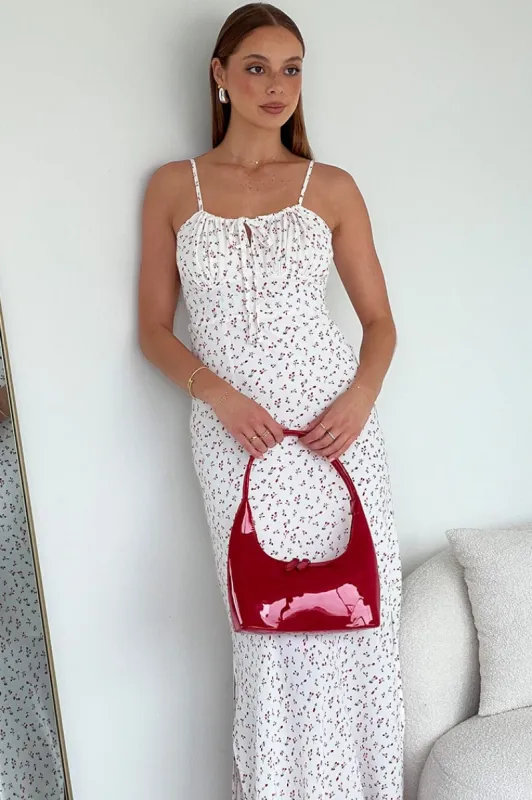 White Ditsy Midi Dress Gathering Bust Sleeveless sold by Ally Fashion