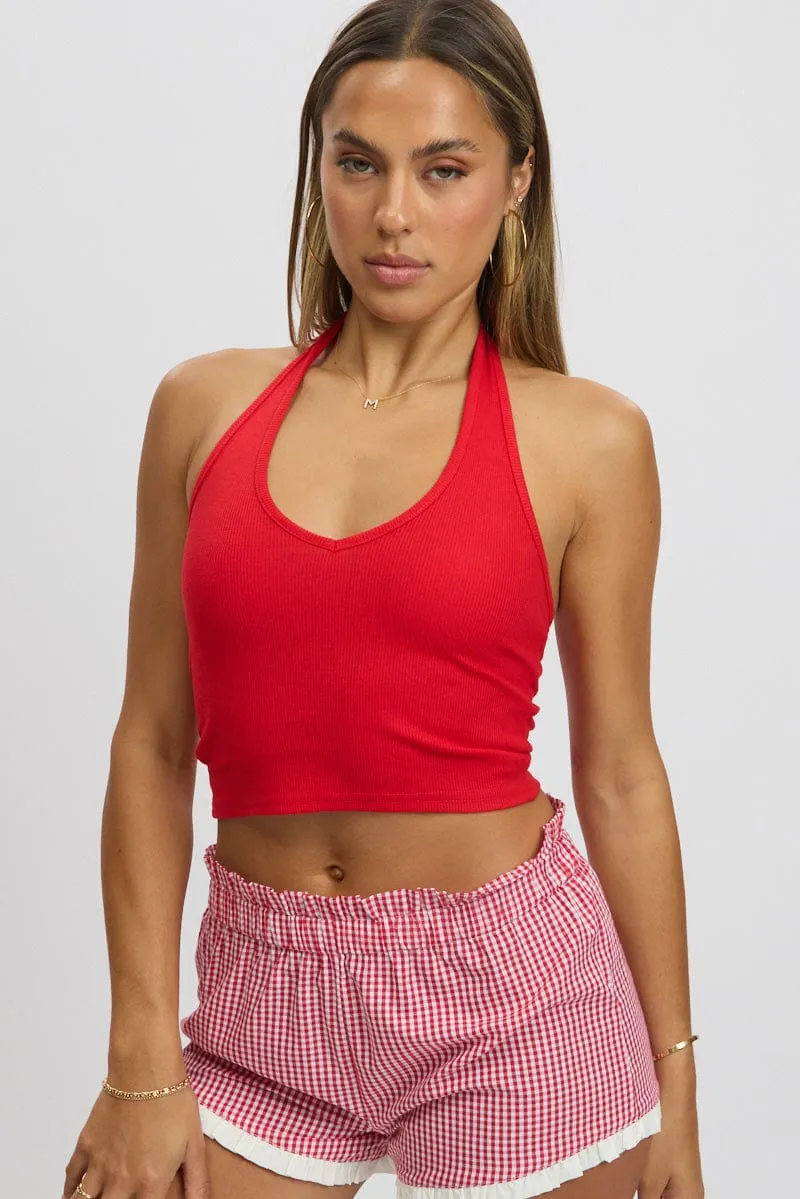 Red Halter Top Sleeveless Rib sold by Ally Fashion product image thumbnail 3