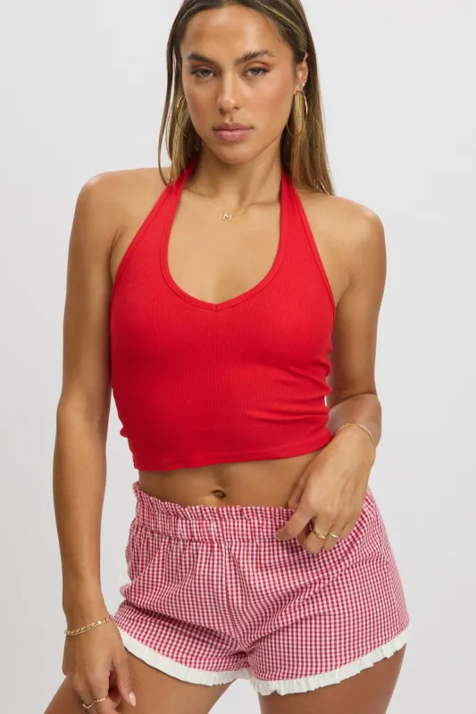 Red Halter Top Sleeveless Rib sold by Ally Fashion