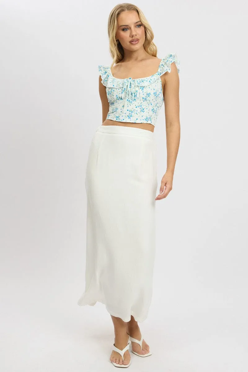 White Maxi Skirt High Rise Linen Blend Pencil sold by Ally Fashion product image thumbnail 2