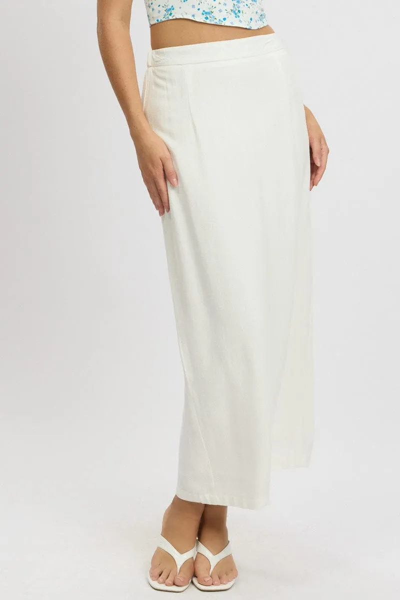 White Maxi Skirt High Rise Linen Blend Pencil sold by Ally Fashion product image thumbnail 3
