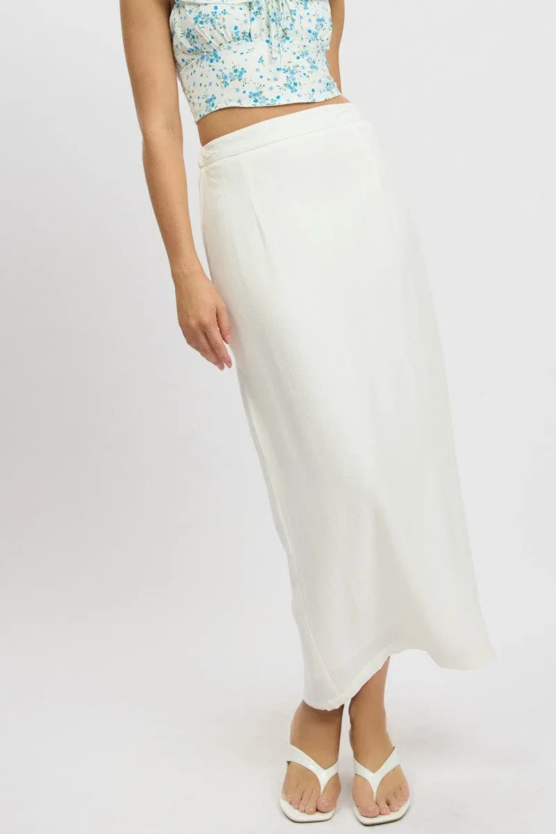White Maxi Skirt High Rise Linen Blend Pencil sold by Ally Fashion