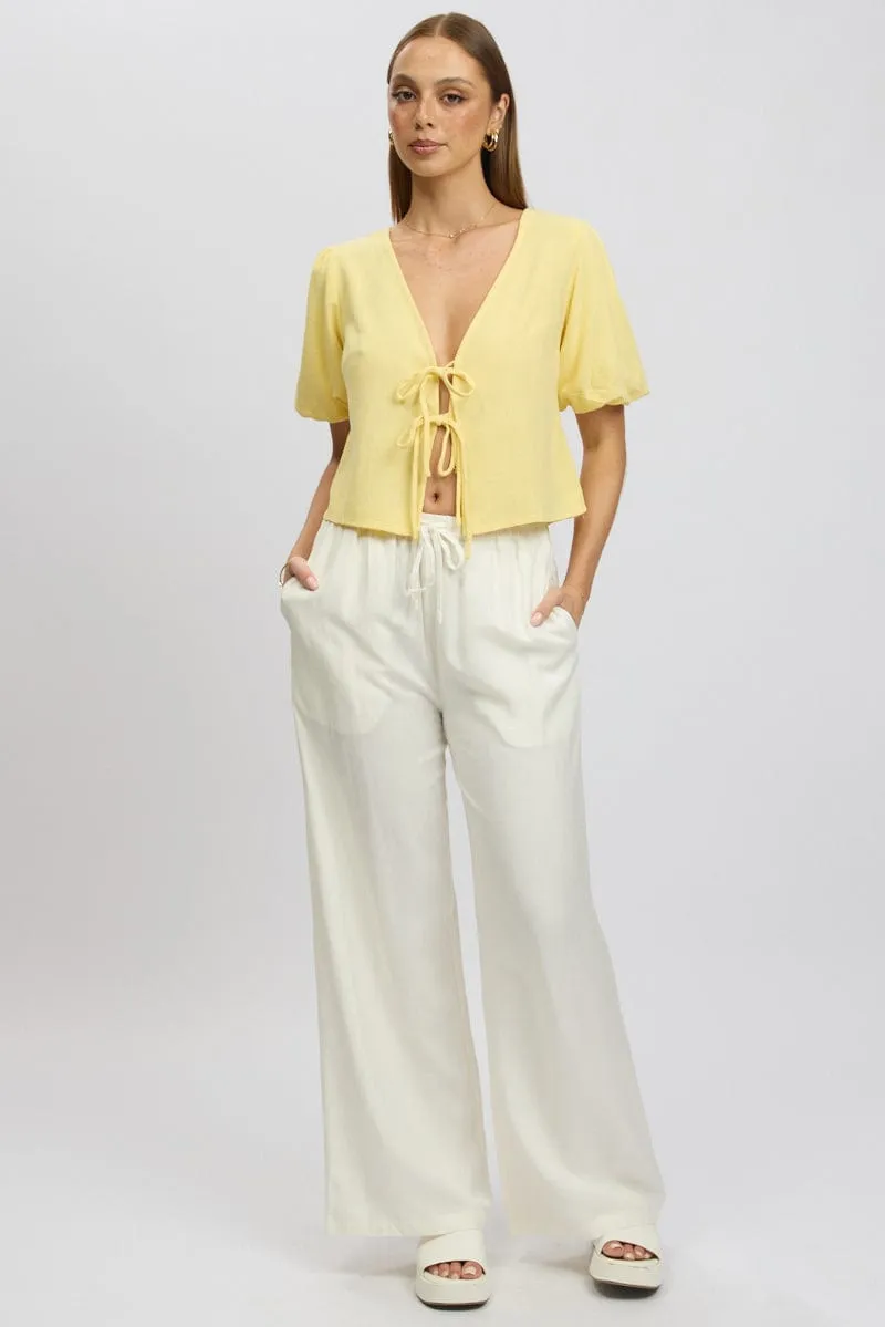 White Wide Leg Pants Elasticated Waist sold by Ally Fashion product image thumbnail 3