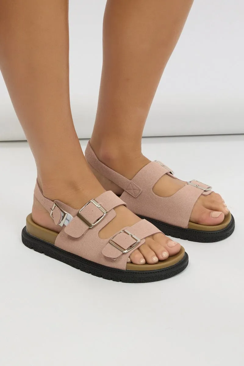 Pink Double Buckle Suede Sandals sold by Ally Fashion