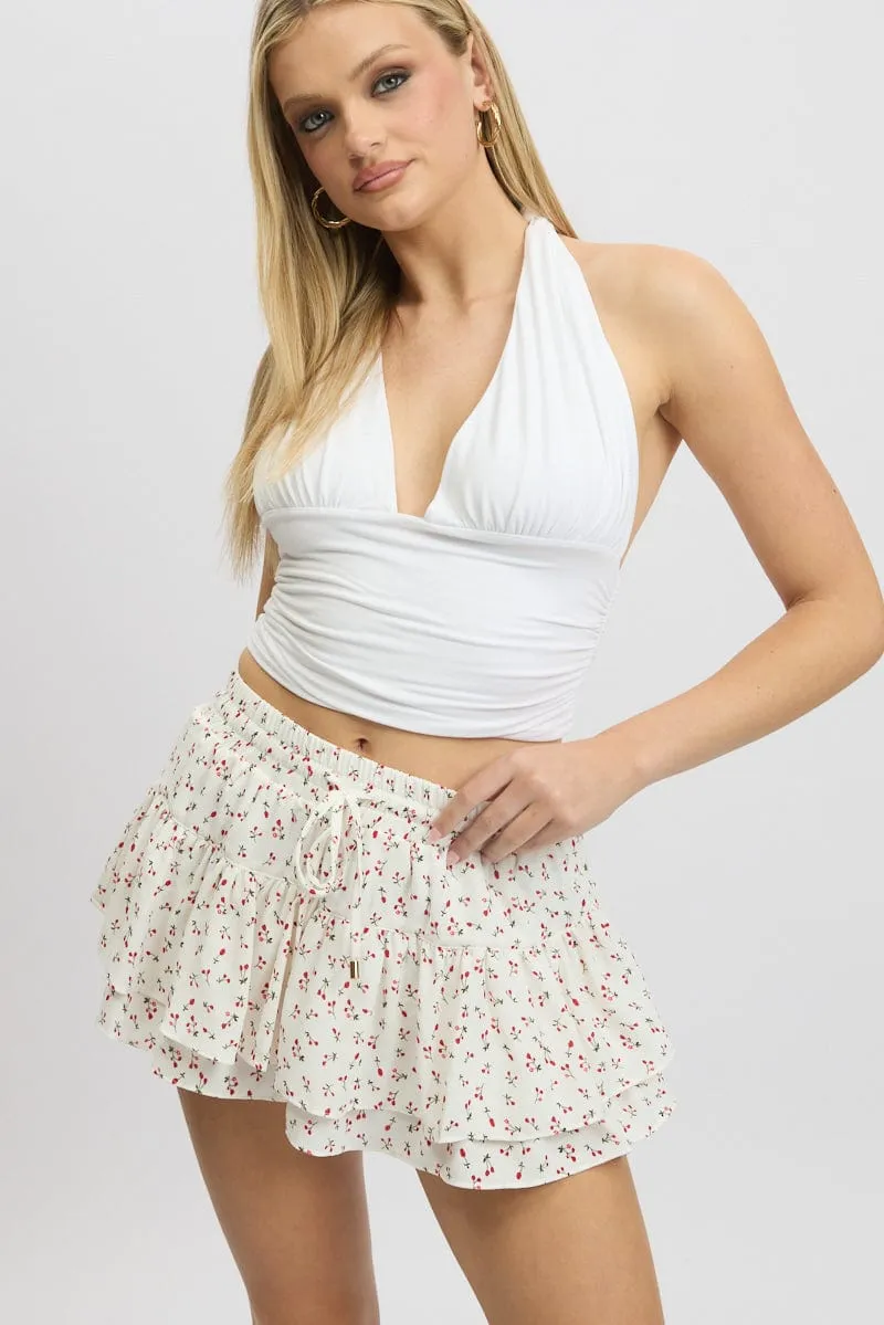 White Ditsy Skort Skirt Frilled Hem Mini sold by Ally Fashion