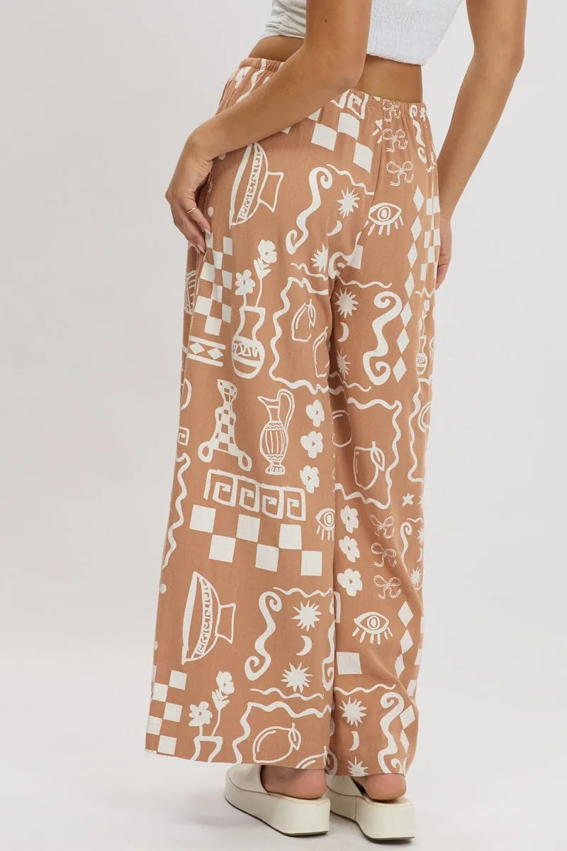 Brown Abstract Wide Leg Pants High Rise sold by Ally Fashion product image thumbnail 5
