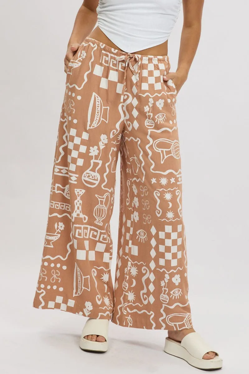 Brown Abstract Wide Leg Pants High Rise sold by Ally Fashion product image thumbnail 2