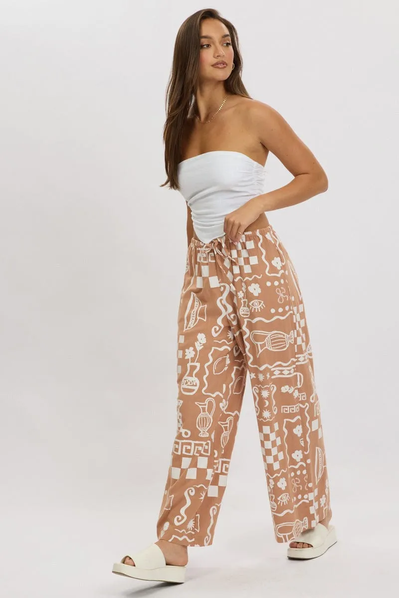 Brown Abstract Wide Leg Pants High Rise sold by Ally Fashion product image thumbnail 3