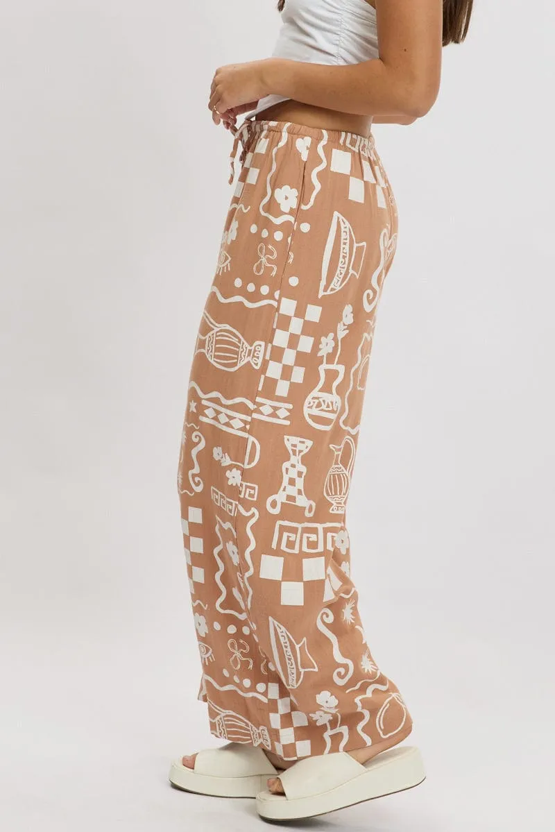 Brown Abstract Wide Leg Pants High Rise sold by Ally Fashion product image thumbnail 4