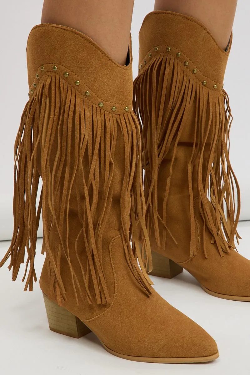 Beige Tassel Cowboy Boots sold by Ally Fashion product image thumbnail 2