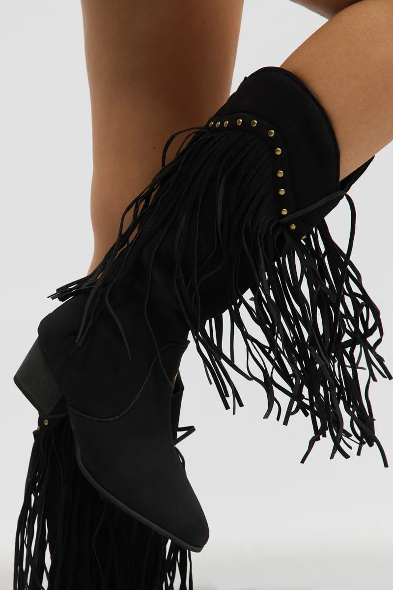 Black Tassel Cowboy Boots sold by Ally Fashion product image thumbnail 2