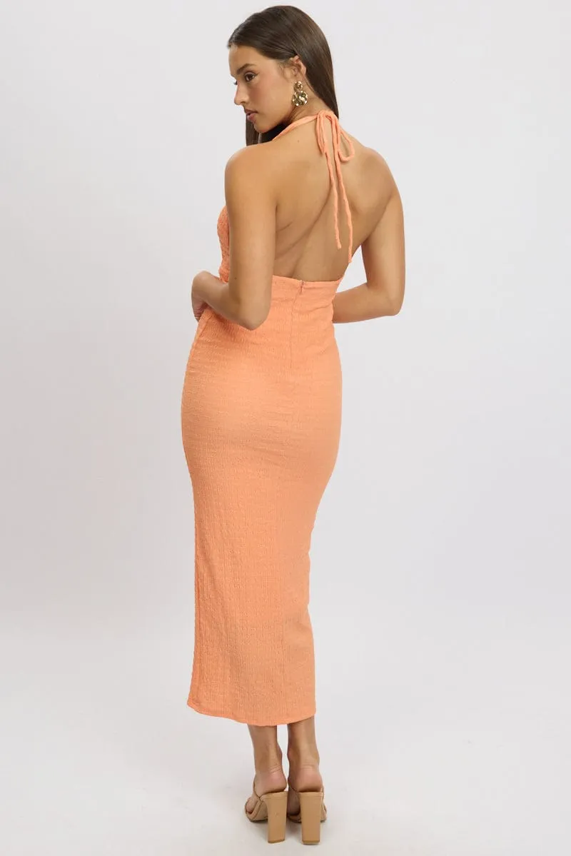 Orange Bodycon Dress Halter Neck Texured sold by Ally Fashion product image thumbnail 5