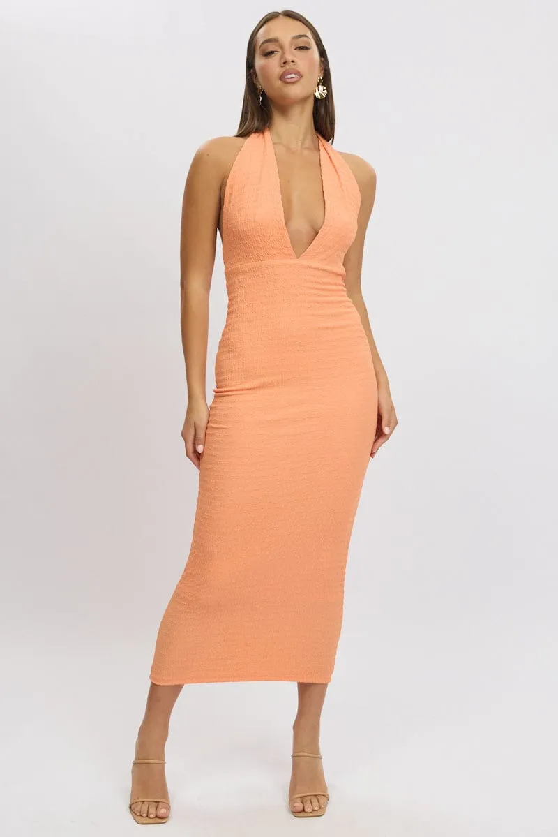 Orange Bodycon Dress Halter Neck Texured sold by Ally Fashion product image thumbnail 2