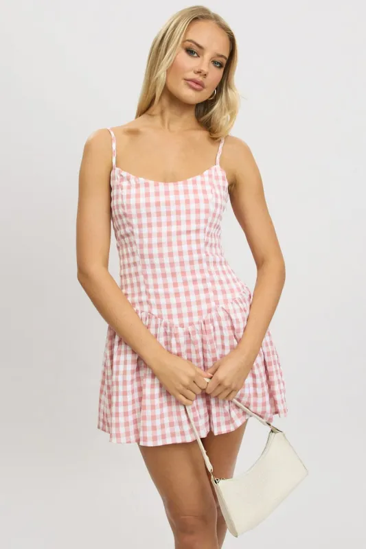Pink Check Fit And Flare Dress Mini sold by Ally Fashion