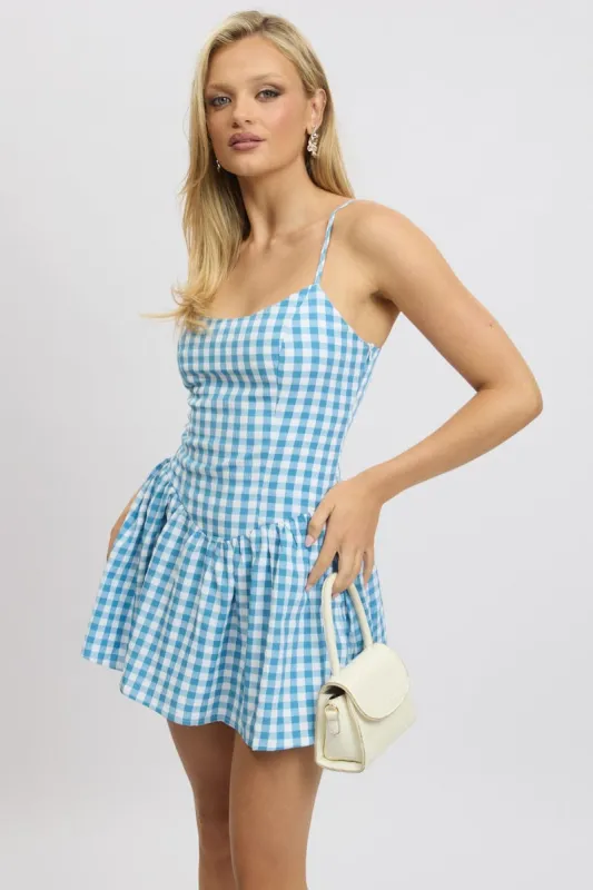 Blue Check Fit And Flare Dress Mini sold by Ally Fashion