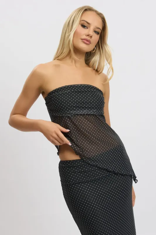 Black Polka Dot Boob Tube Top Asymmetric Hem sold by Ally Fashion