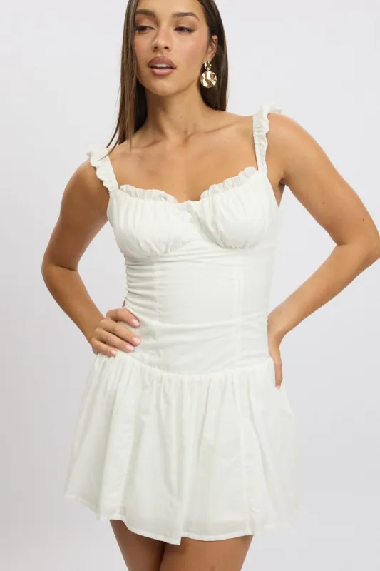 White Fit And Flare Dress Drop Waist Mini Poplin sold by Ally Fashion