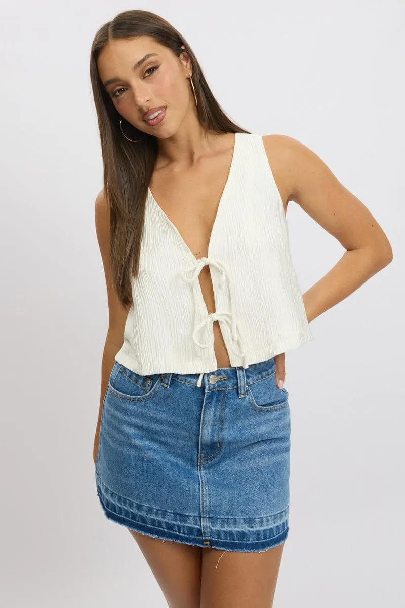 White Tie Front Top Sleeveless sold by Ally Fashion product image thumbnail 3