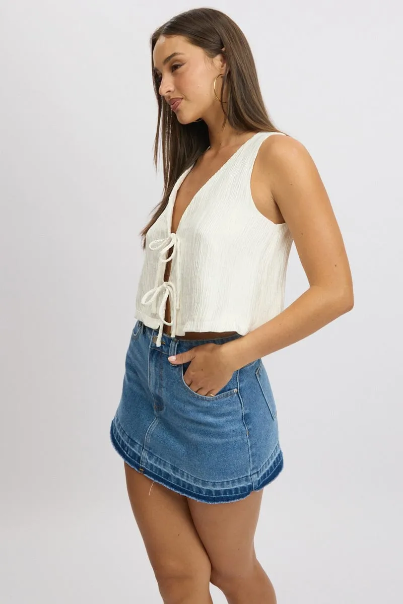 White Tie Front Top Sleeveless sold by Ally Fashion product image thumbnail 4