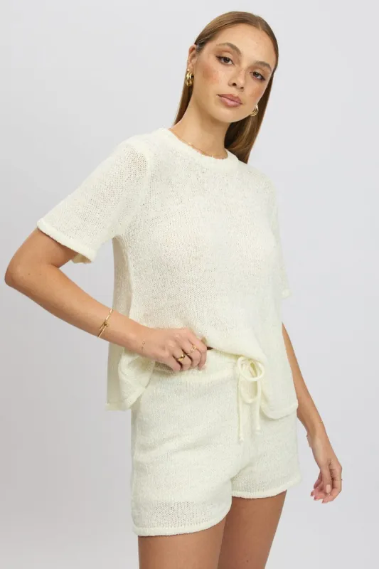White Knit Top Short Sleeve Crew Neck sold by Ally Fashion