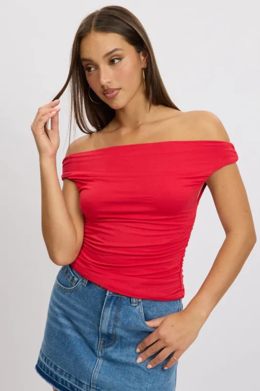 Red Off Shoulder Top sold by Ally Fashion