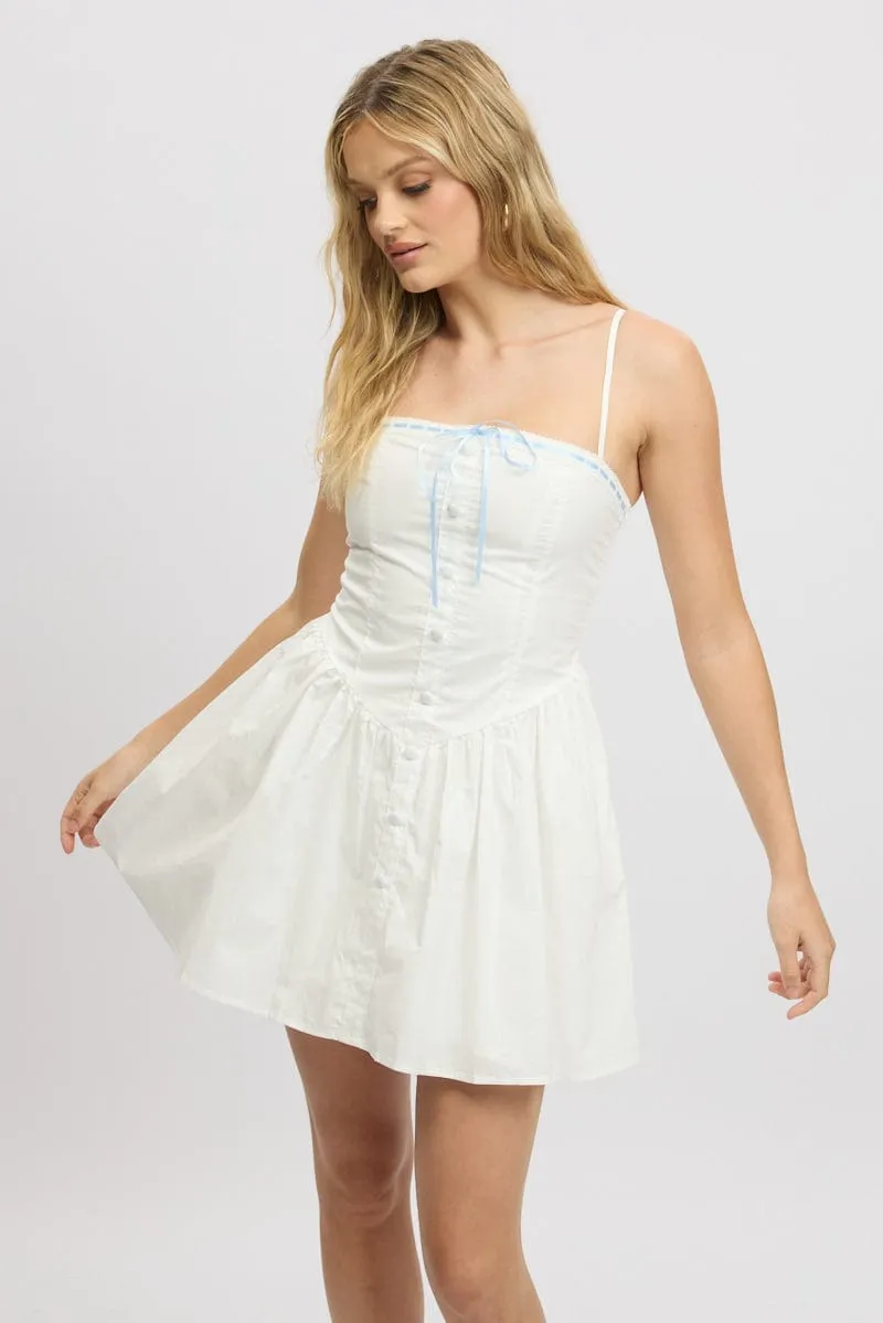White Fit And Flare Dress Ribbon Tape Mini sold by Ally Fashion