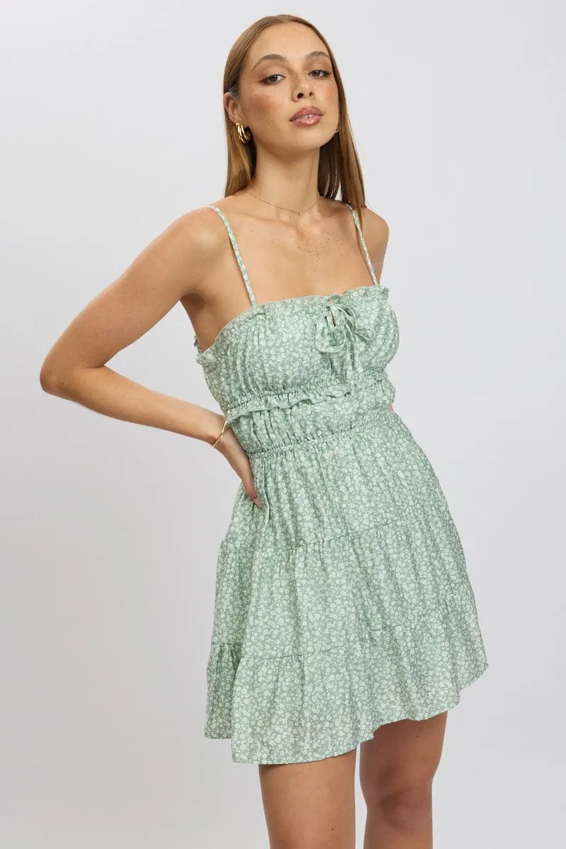 Green Ditsy Fit And Flare Dress Cut Out sold by Ally Fashion