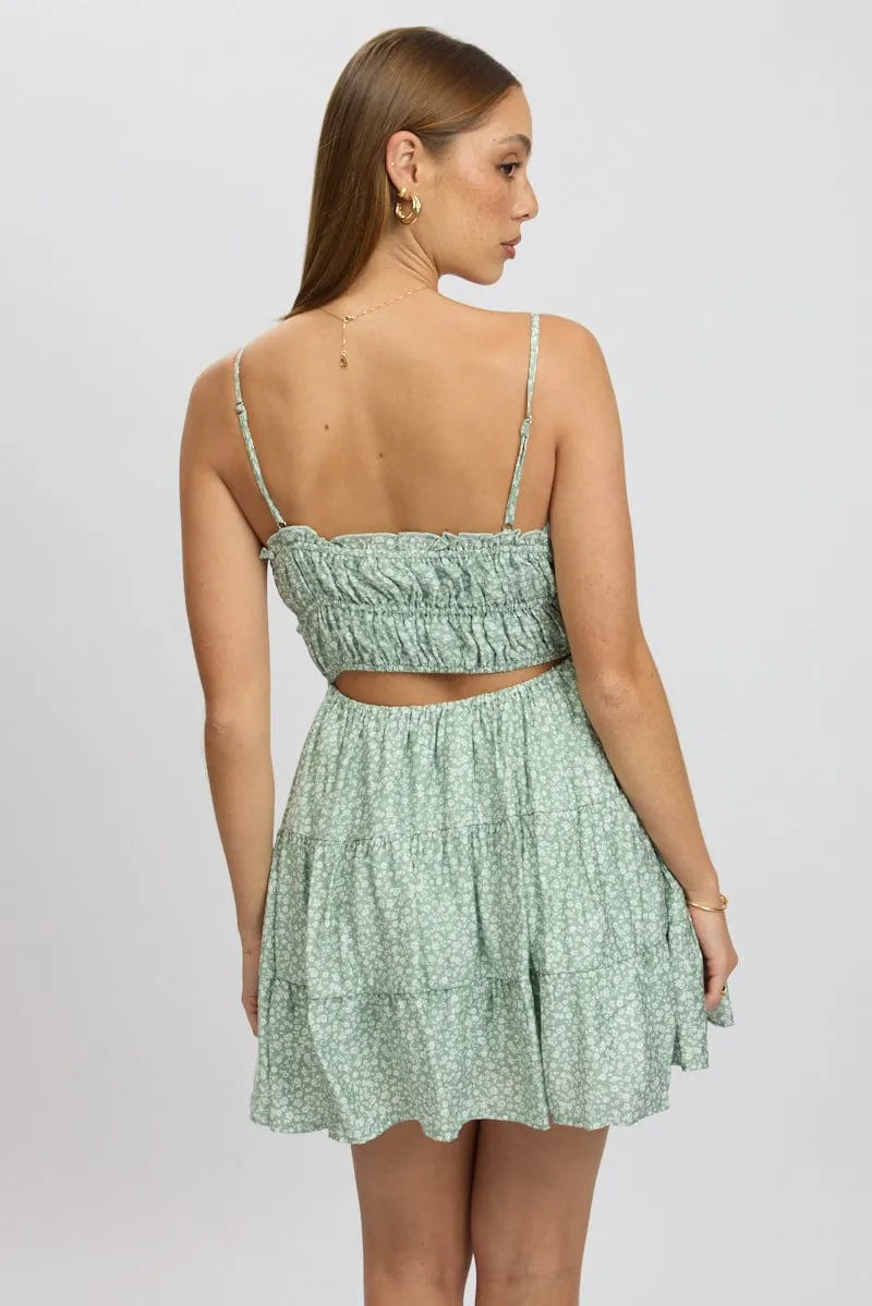 Green Ditsy Fit And Flare Dress Cut Out sold by Ally Fashion product image thumbnail 5