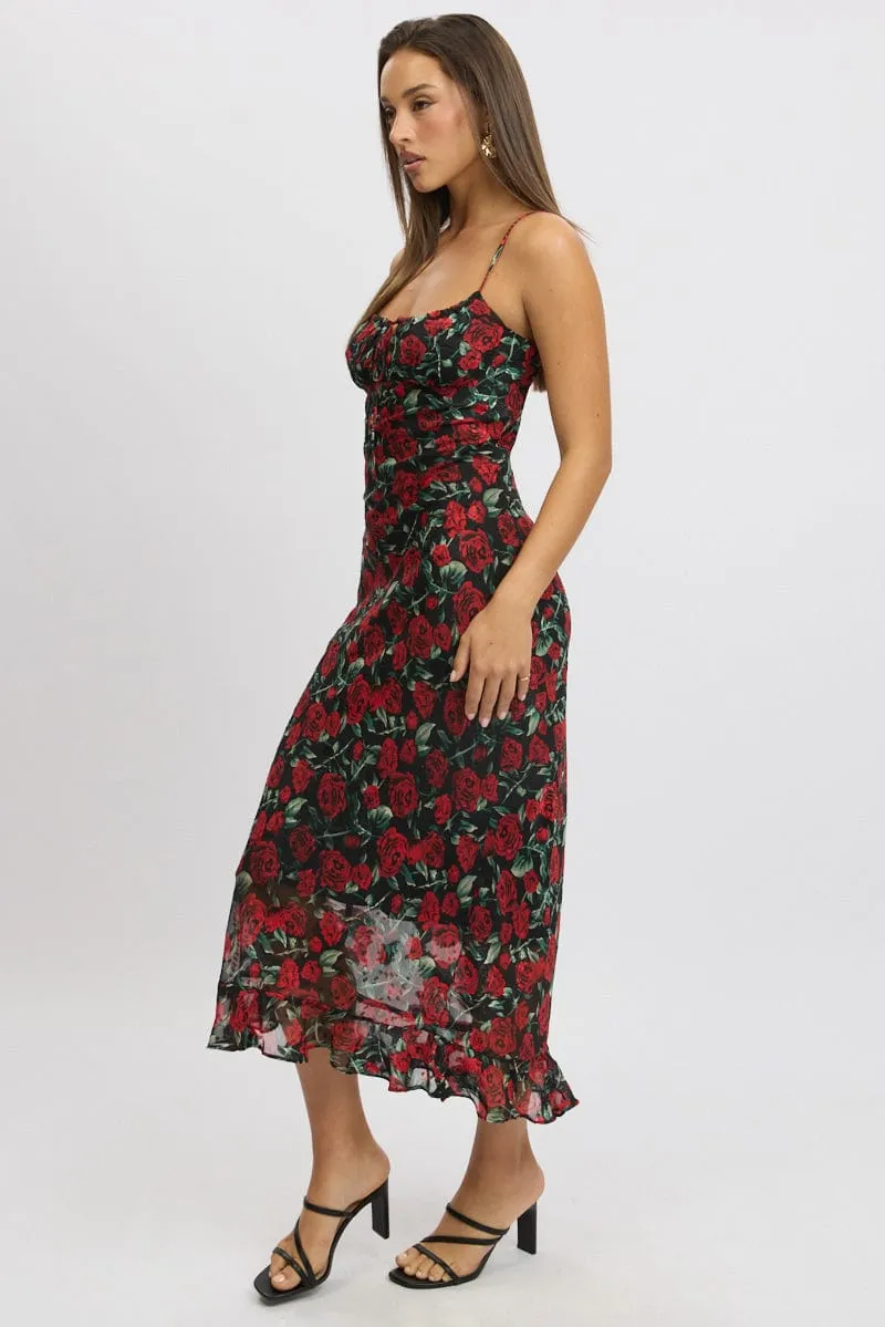 Red Floral Midi Dress Bias Chiffon sold by Ally Fashion product image thumbnail 4