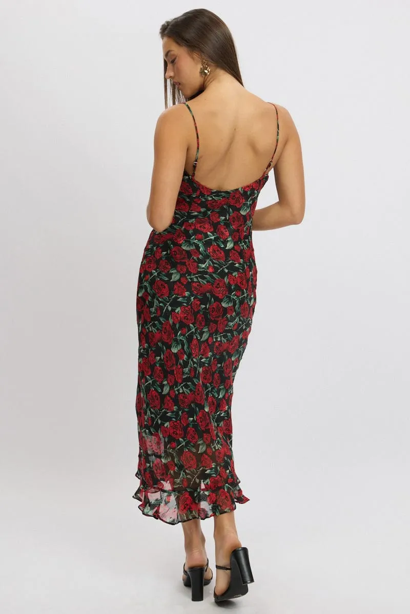Red Floral Midi Dress Bias Chiffon sold by Ally Fashion product image thumbnail 5