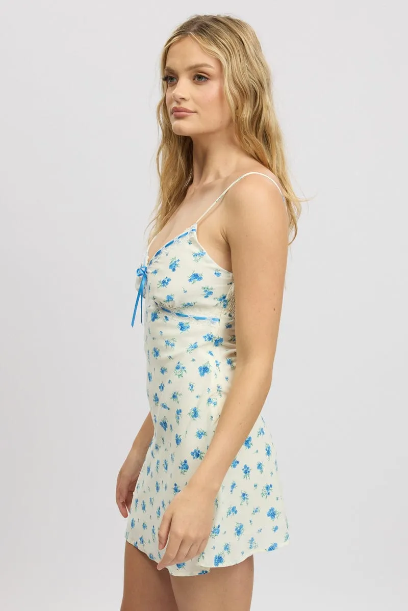 White Ditsy Mini Dress V-Neck Strappy sold by Ally Fashion product image thumbnail 4