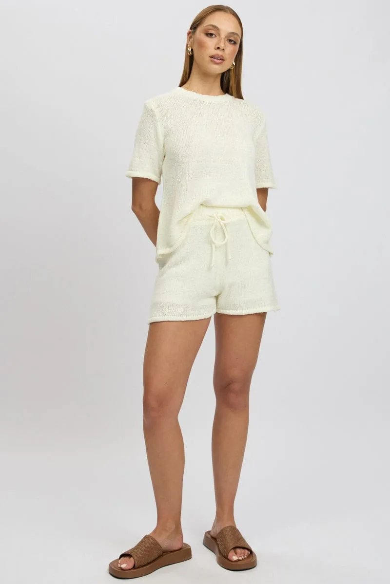 White Knit Shorts Elasticated Waist sold by Ally Fashion