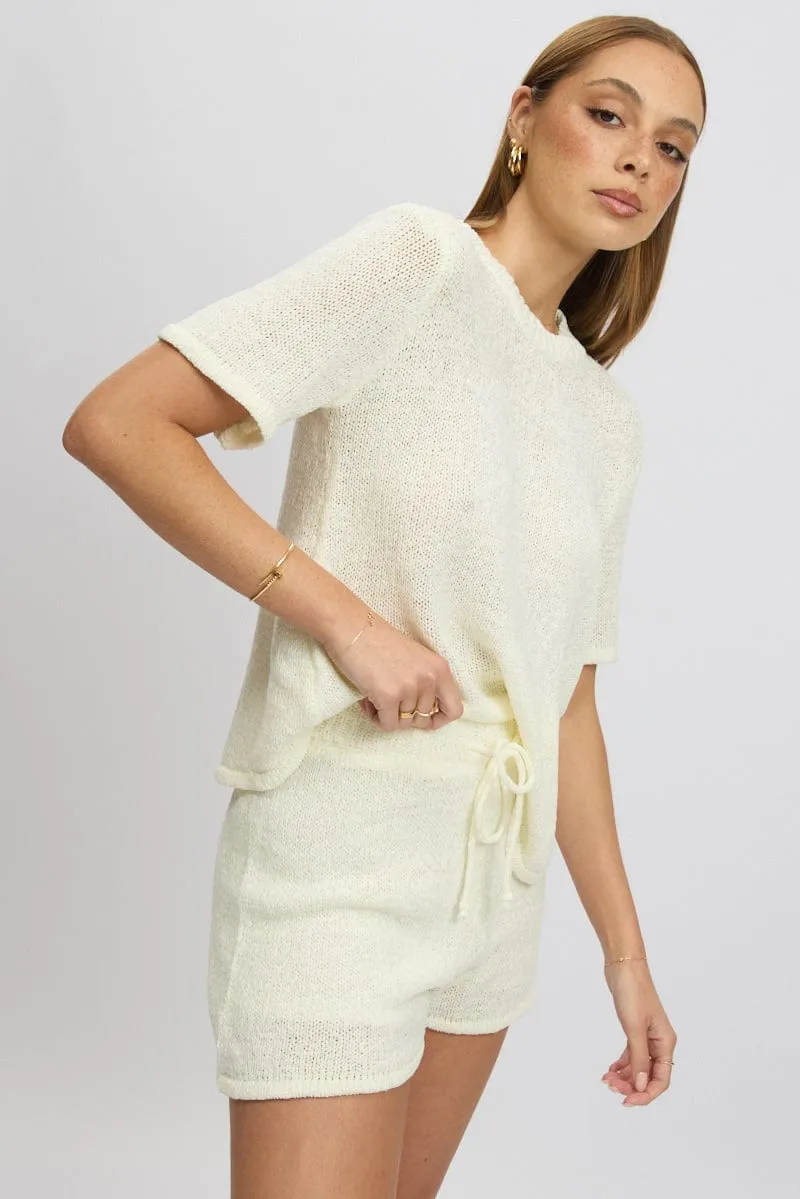 White Knit Shorts Elasticated Waist sold by Ally Fashion product image thumbnail 3