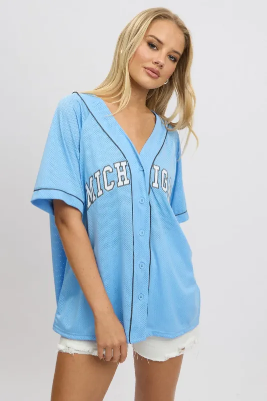 Blue Graphic Top Oversized Short Sleeve sold by Ally Fashion