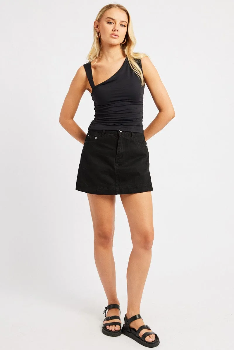 Black Sleeveless Top Asymmetrical Shoulder Straps sold by Ally Fashion product image thumbnail 2