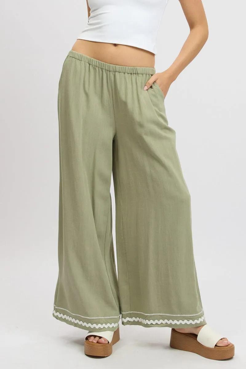 Green Wide Leg Pants High Rise sold by Ally Fashion product image thumbnail 3