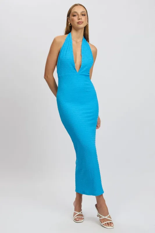 Blue Bodycon Dress Halter Neck Texured sold by Ally Fashion