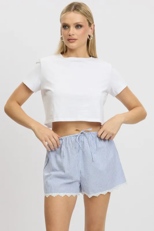 Blue Stripe Shorts Drawstring Waist sold by Ally Fashion
