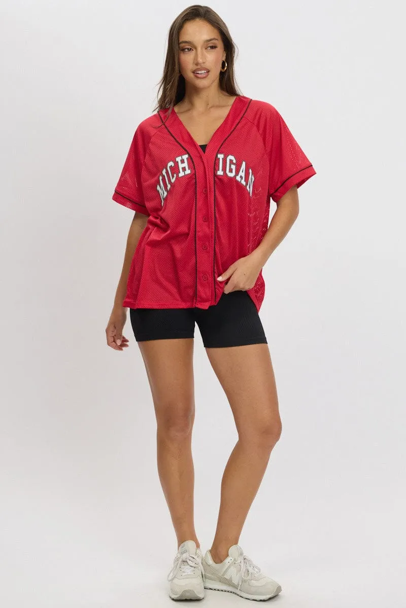 Red Graphic Top Oversized Short Sleeve sold by Ally Fashion