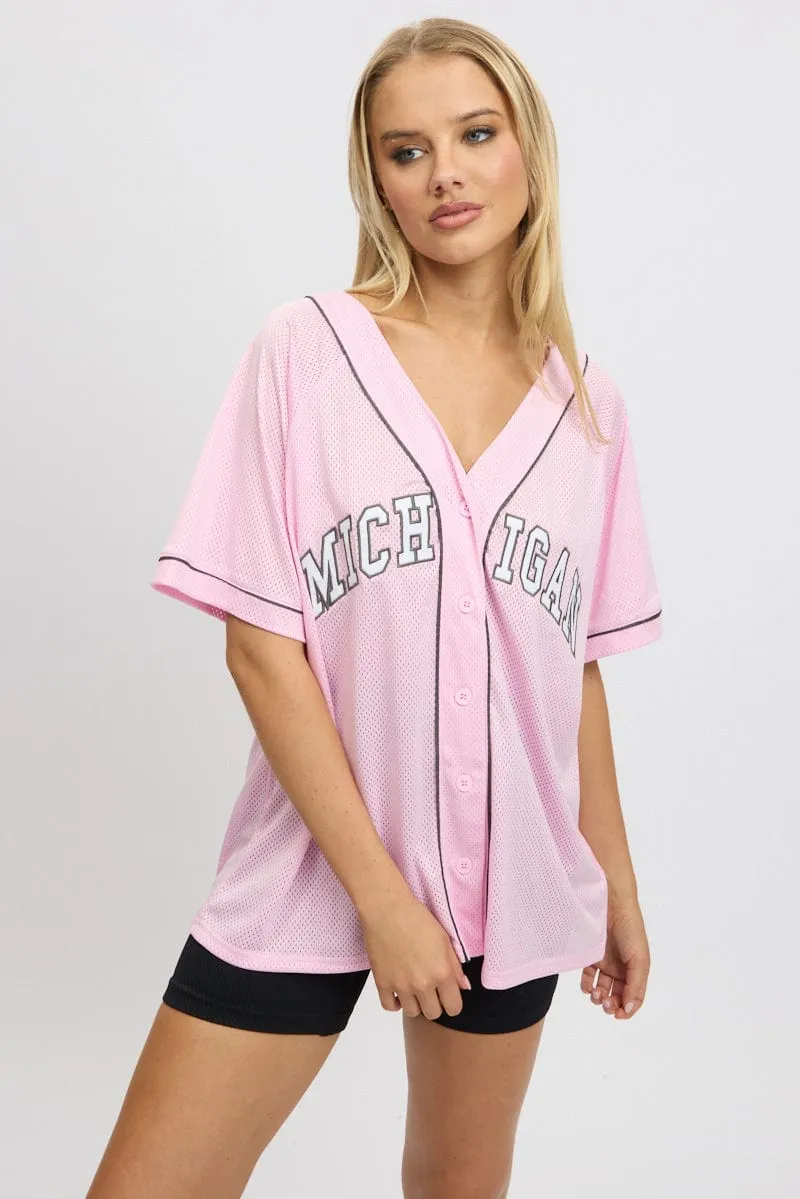 Pink Graphic Top Oversized Short Sleeve sold by Ally Fashion product image thumbnail 3