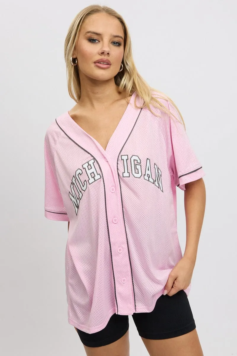 Pink Graphic Top Oversized Short Sleeve sold by Ally Fashion