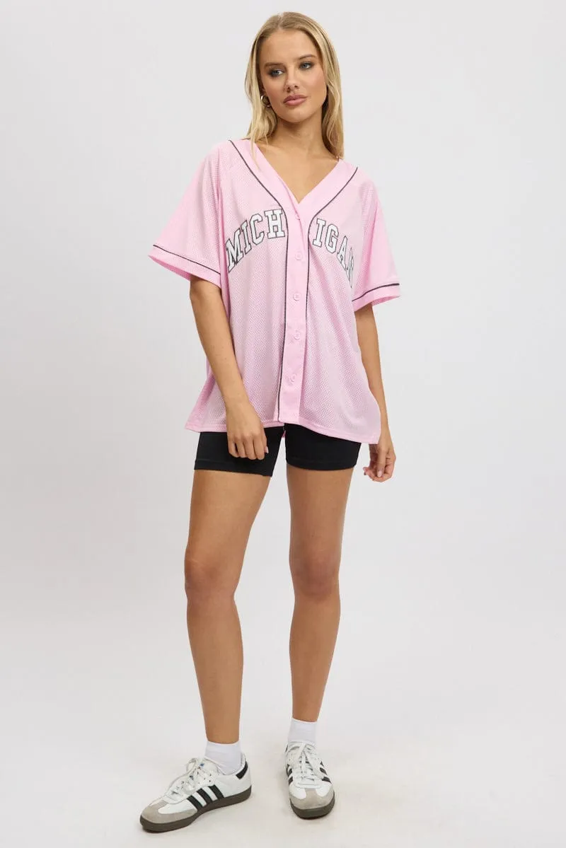 Pink Graphic Top Oversized Short Sleeve sold by Ally Fashion product image thumbnail 2