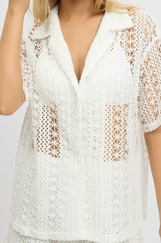 White Crochet Collar Cardigan Short Sleeve sold by Ally Fashion