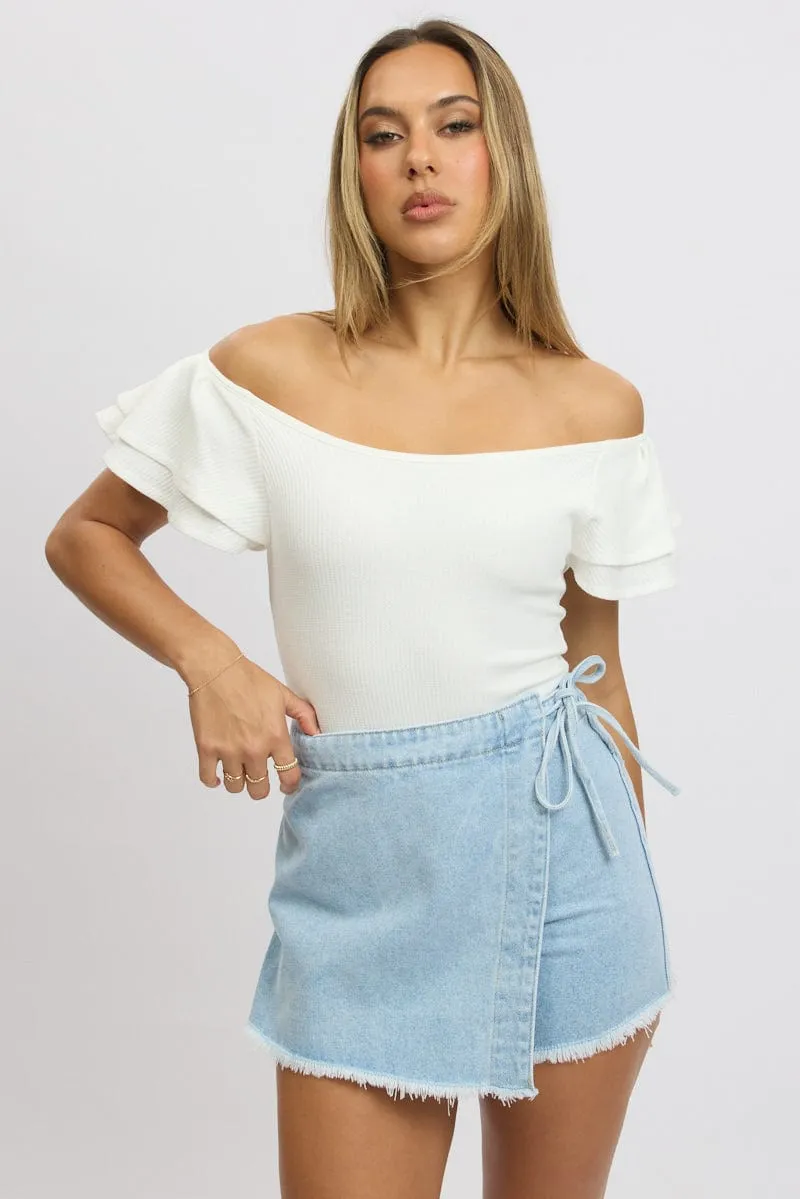 White Bodysuit Ruffle Sleeve Textured sold by Ally Fashion